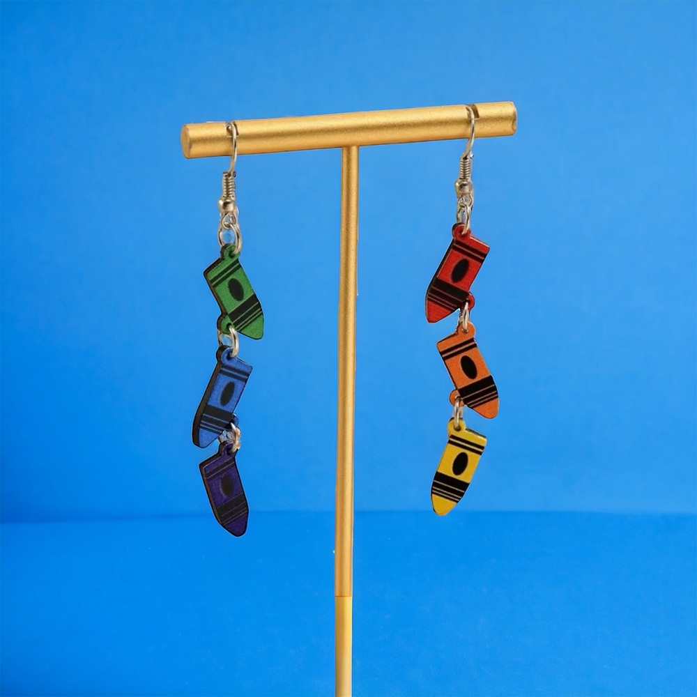Cute Personality Color Crayon Pendant Wooden Dangle Earrings Light Weight